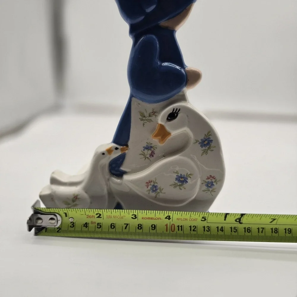Vtg Cottagecore‎ Ceramic Duck Goose Paper Towel Roll Holder Stand Blue Bonnet